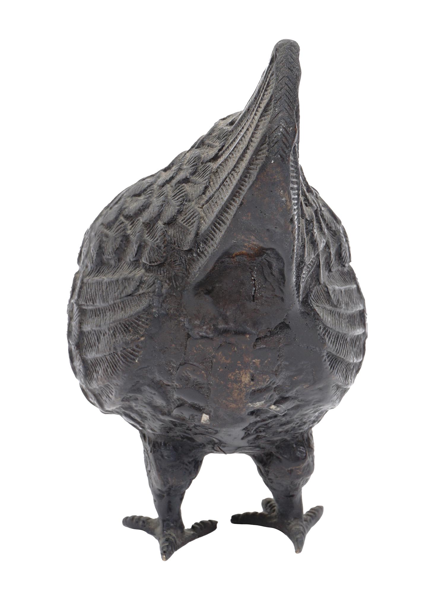 SMALL ASIAN PATINATED BRONZE FIGURINE OF A HEN PIC-3